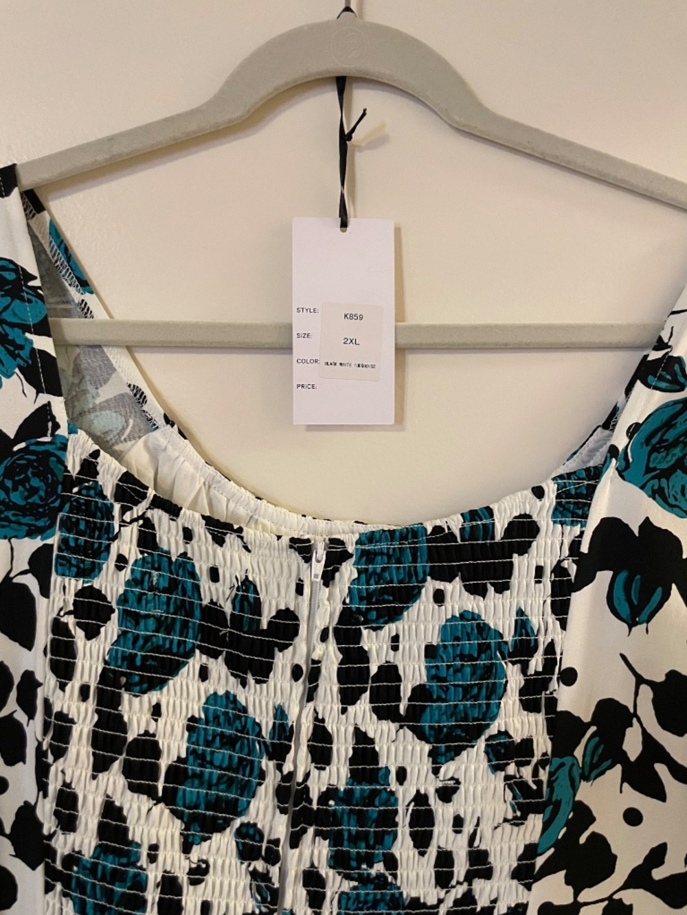 NWT Unique Vintage White & Turquoise Rose Cap Sleeve Valencia Swing Dress - 2X - Picture 7 of 12